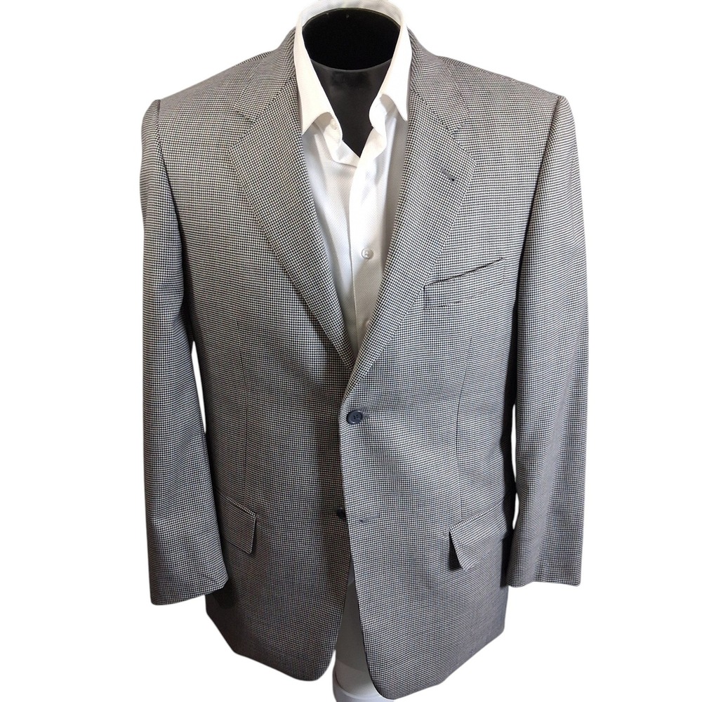 Baroni Mens Blazer 42L Gray Micro Houndstooth Super 150 Wool Ventless Sport Coat